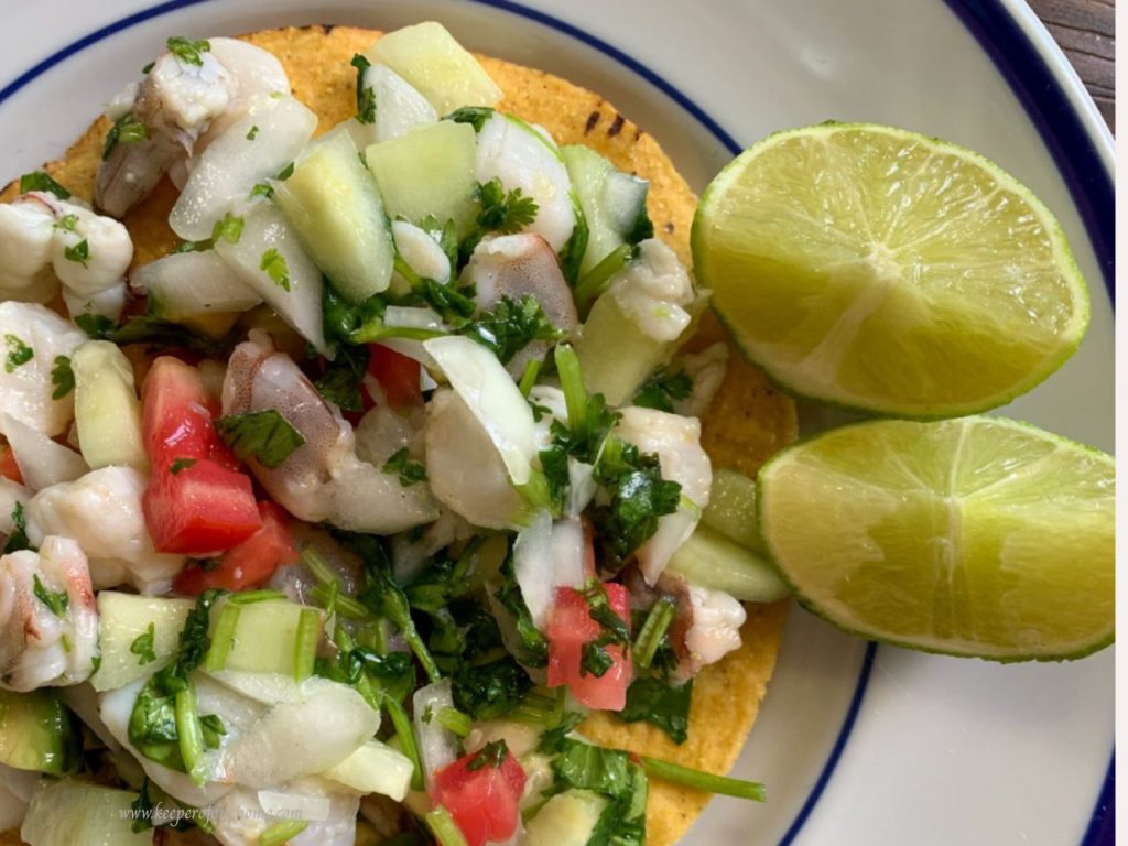 mexican shrimp ceviche tostada