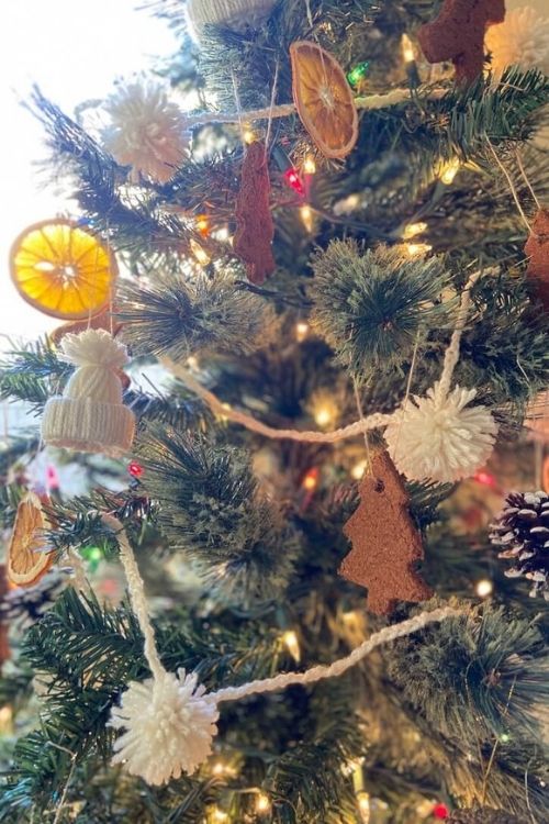 Christmas tree decorated with DIY ornaments