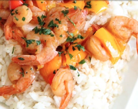 sweet and sour shrimp over rice