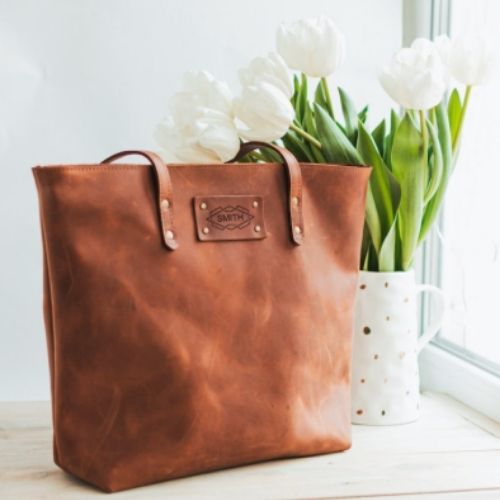 personalized leather tote bag