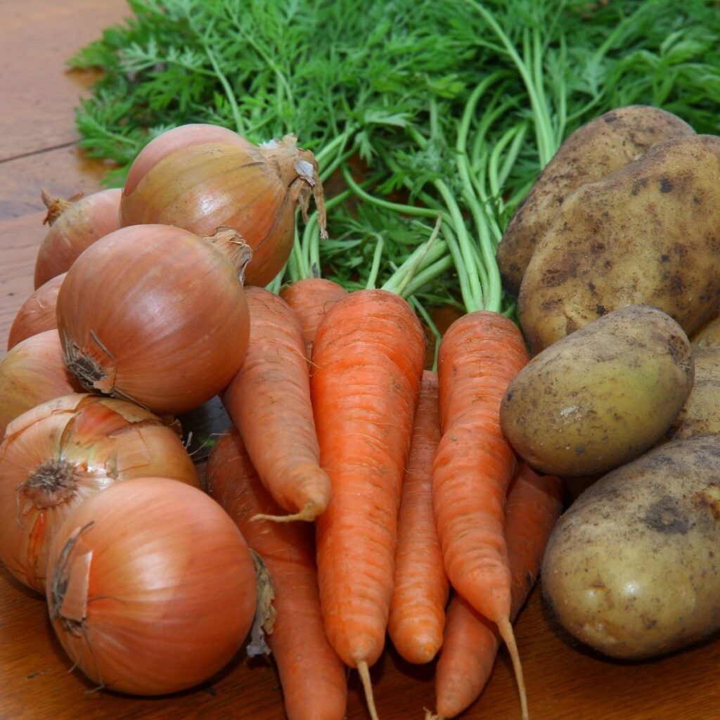 onions, carrots, and potatoes. When grocery shopping on a budget buy whole vegetables.