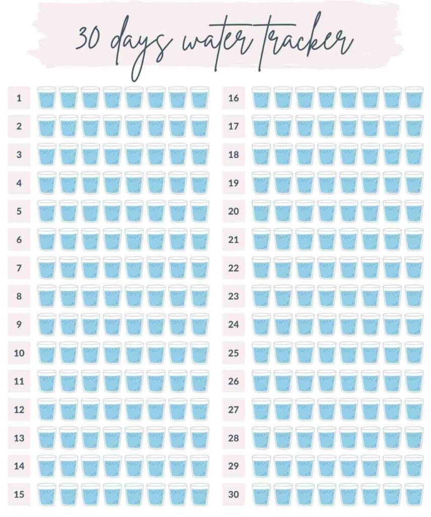 30 days water tracker printable