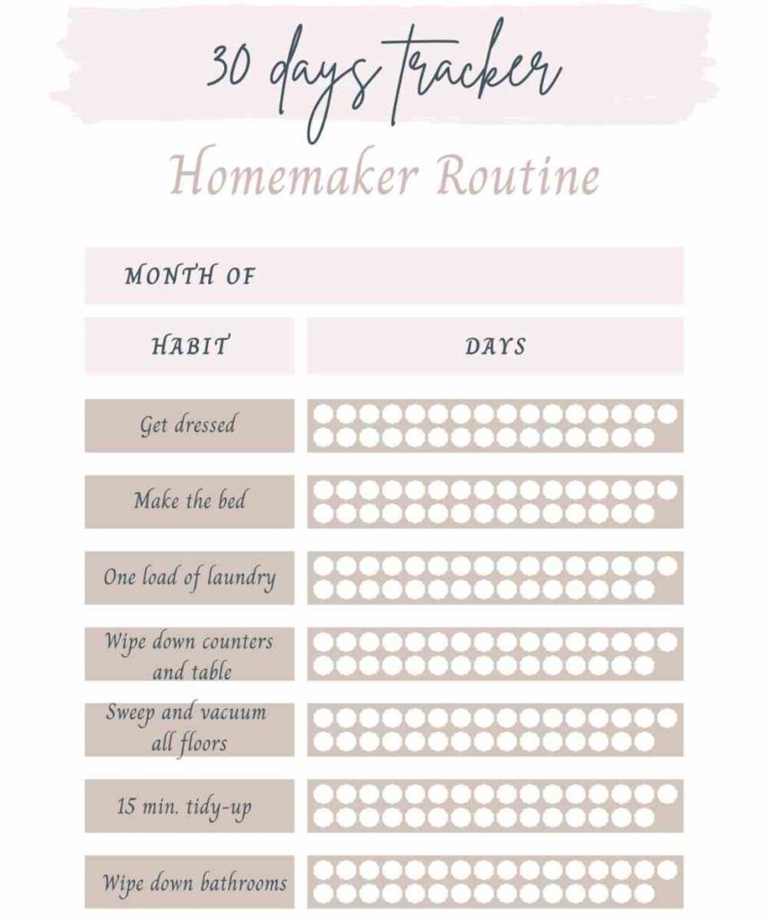 30 day homemaker routine tracker printable