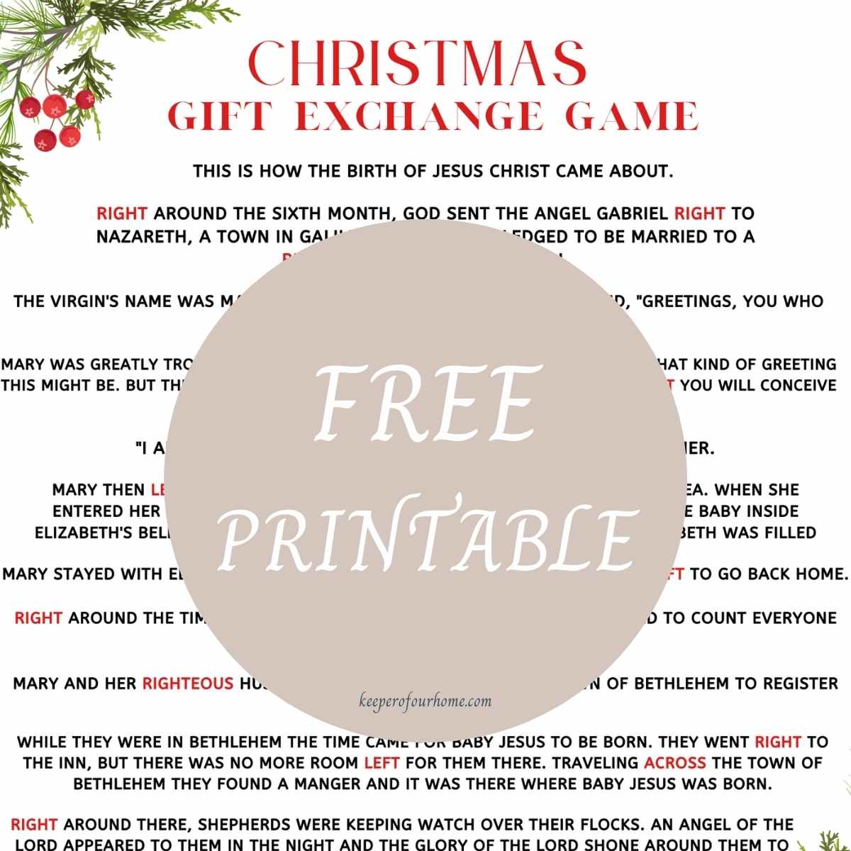 left right christmas game free printable