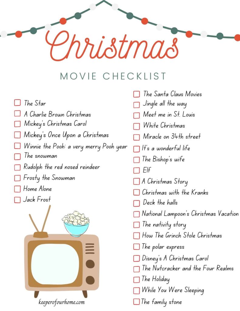 Christmas Movie List Printable
