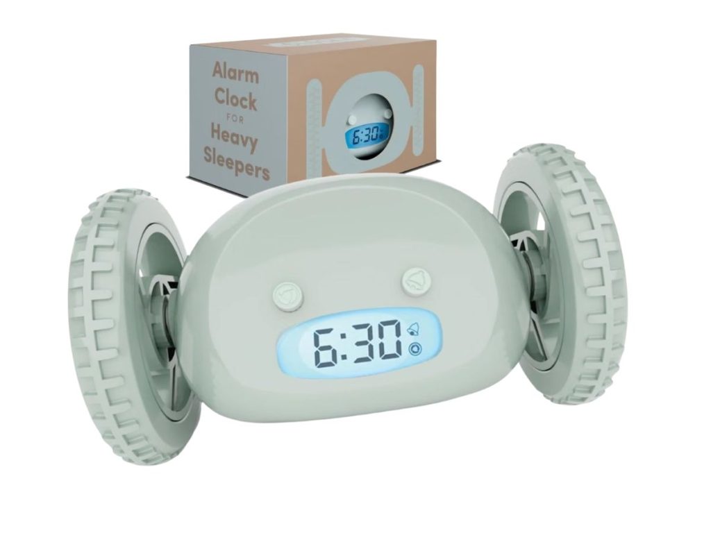 Runaway alarm clock with wheels for heavy sleepers
