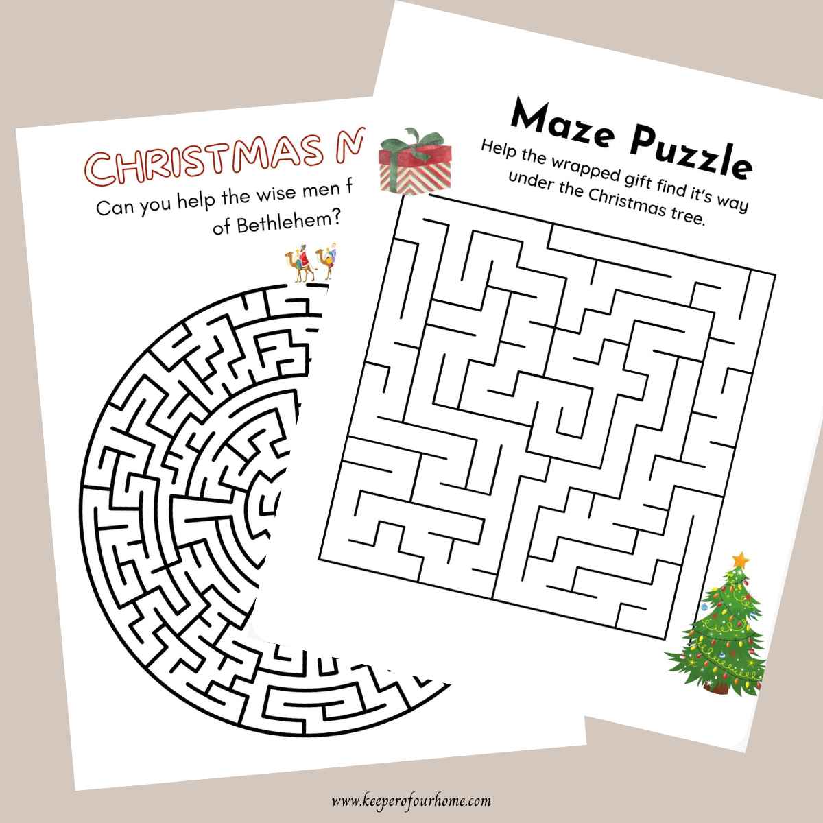 two christmas maze puzzle worksheets free printables
