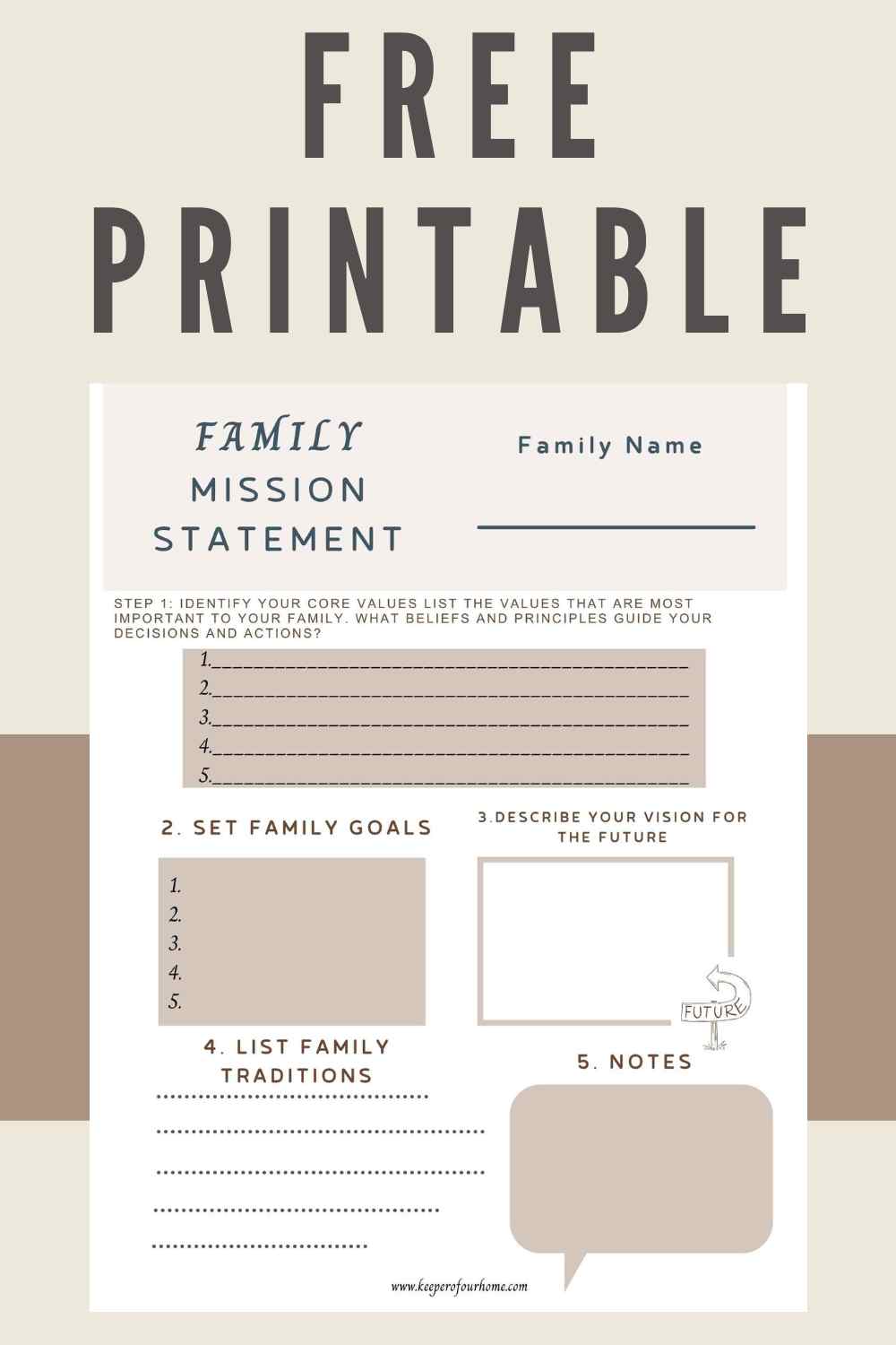 family mission statement worksheet printable