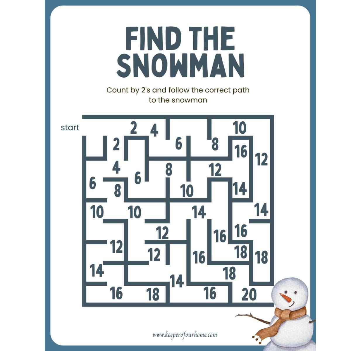 snowman numbered maze