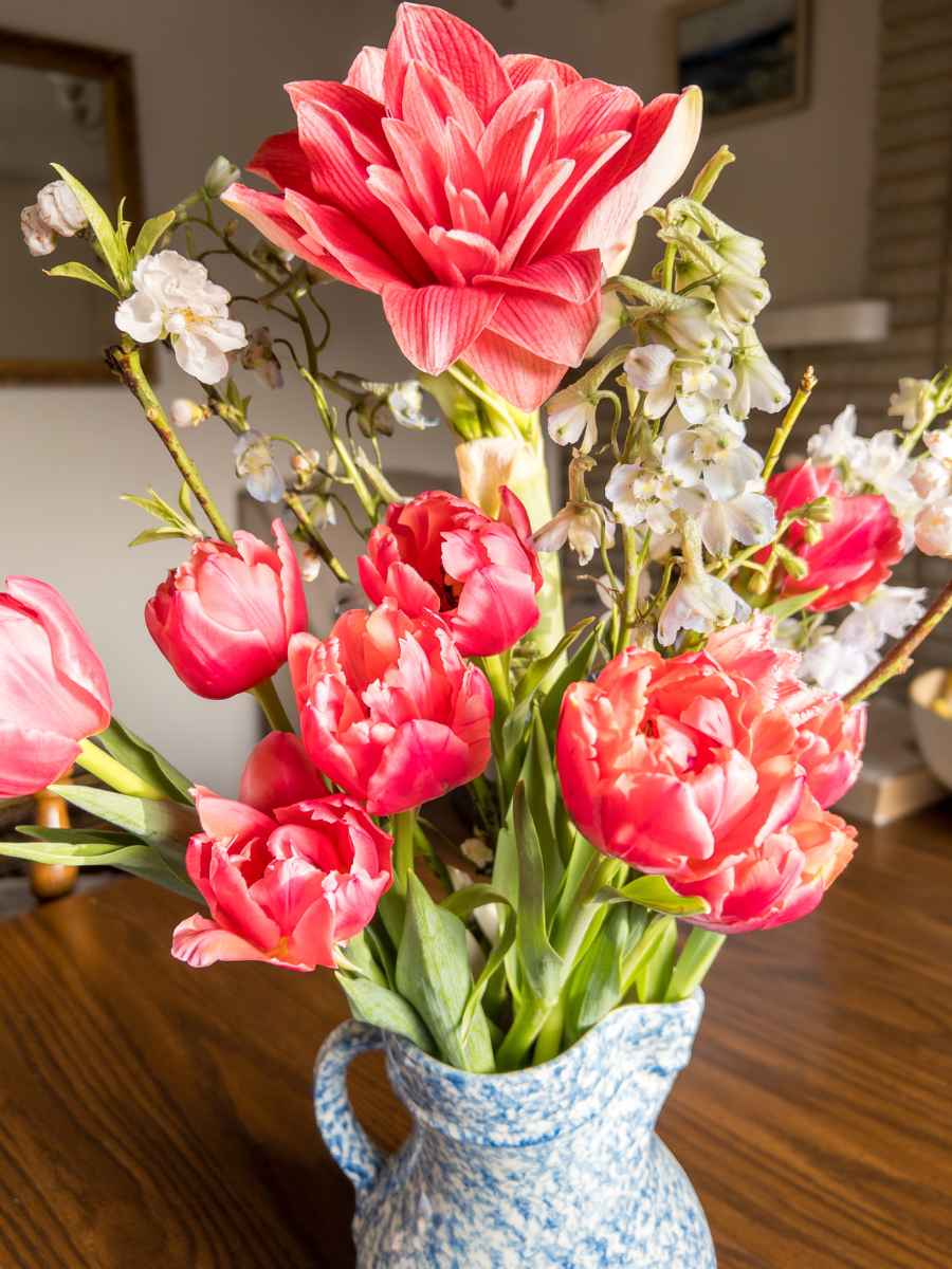 fresh bouquet of flowers on the dining room table