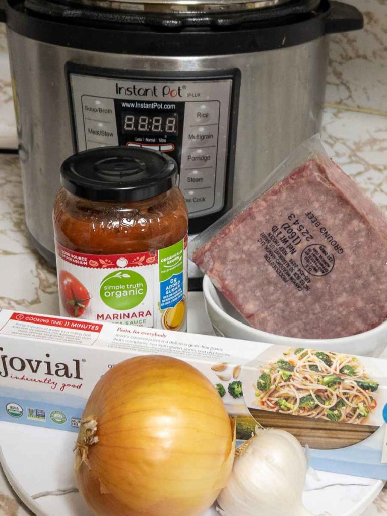 ingredients laid out on the counter for an easy weeknight dinner made in the instant pot